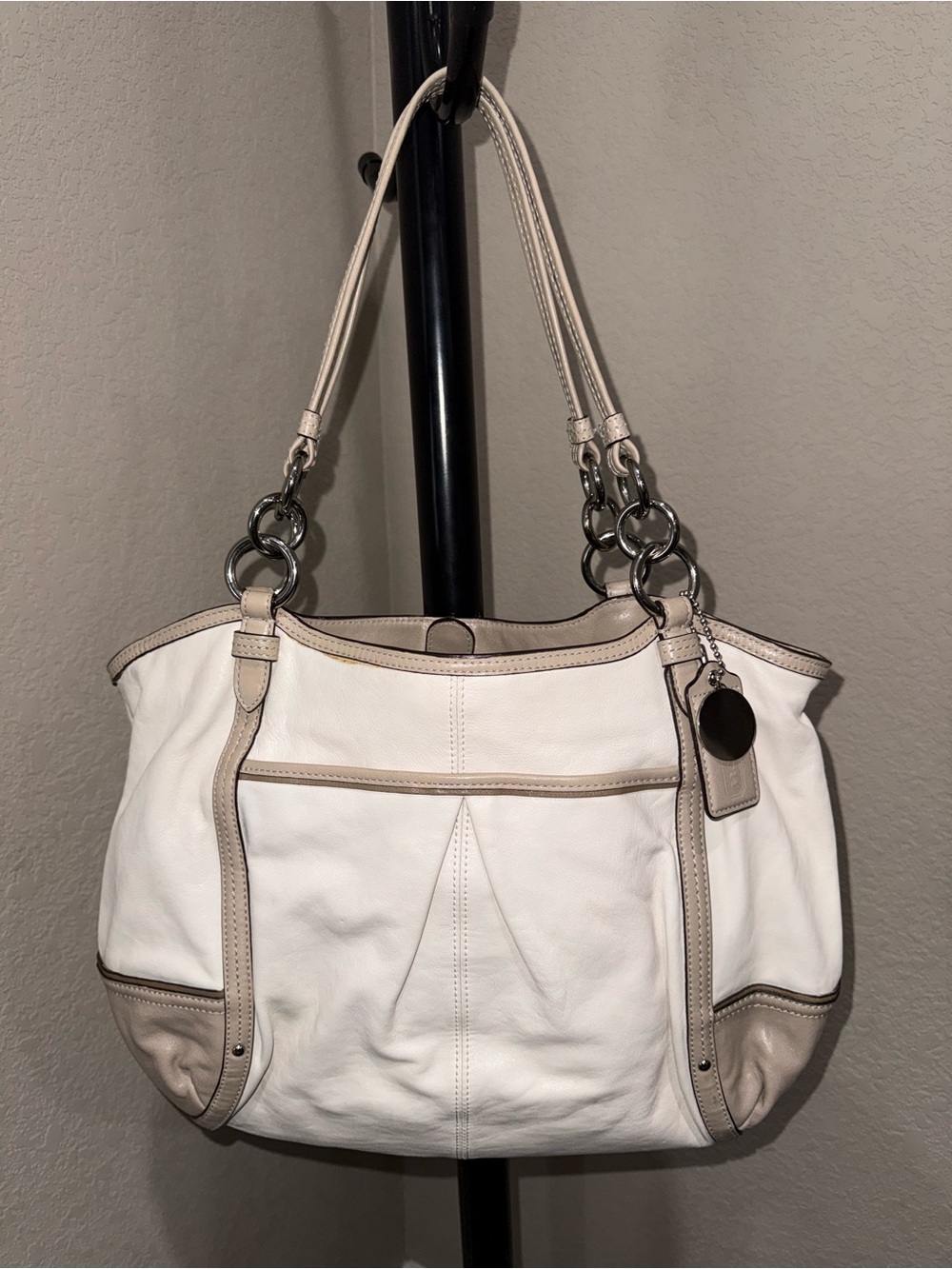 Coach Alexandra Cream and Taupe Leather Shoulder Bag